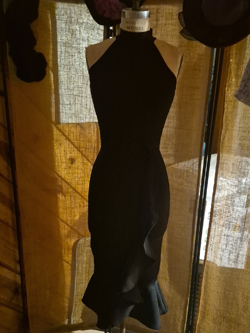 Black Halter Ruffle Hem Dress